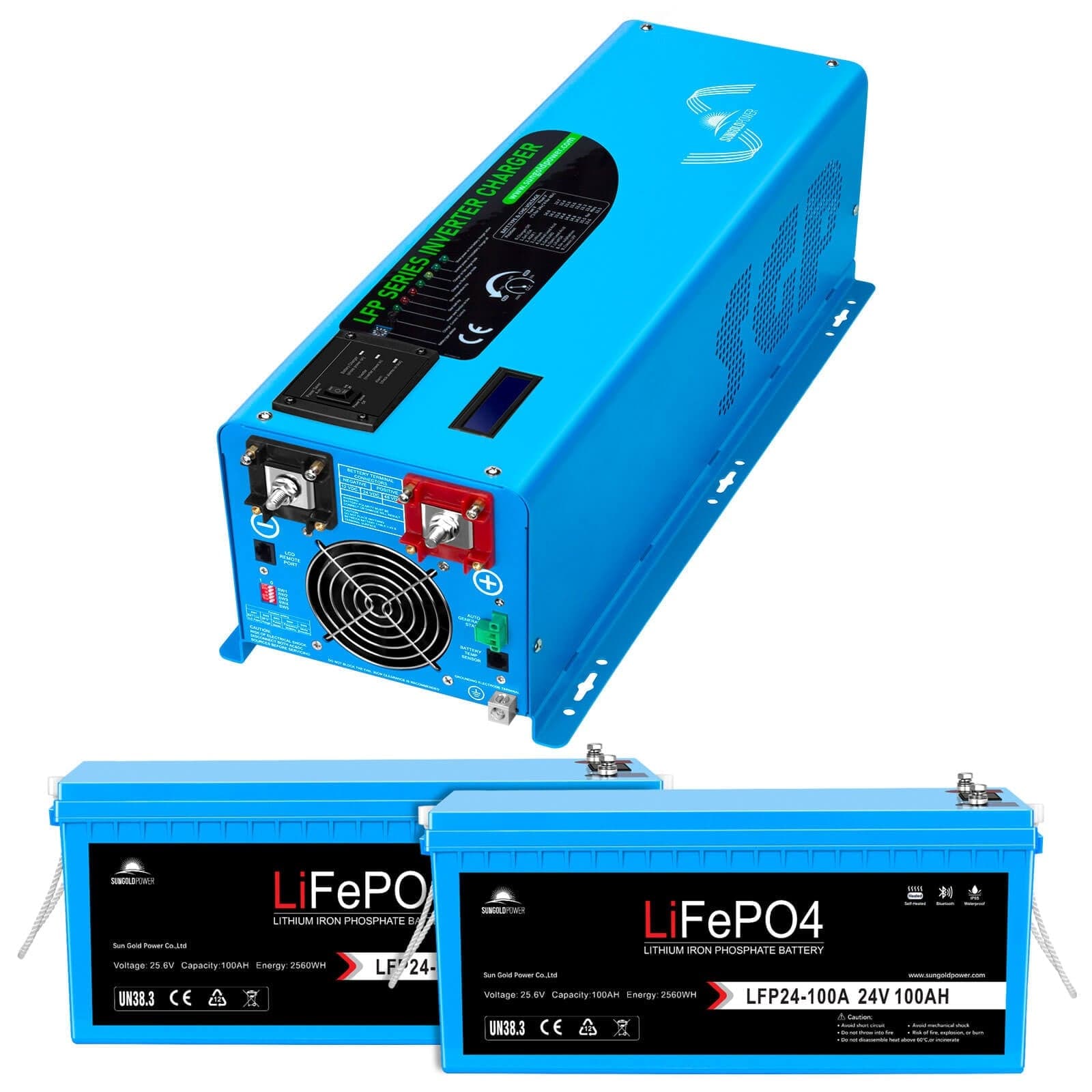 Sungold Power 4000W DC 24V Pure Sine Wave Inverter With Charger Off-Grid Inverters SunGoldPower 120V 120V Inverter+ 2*24V 100AH Battery
