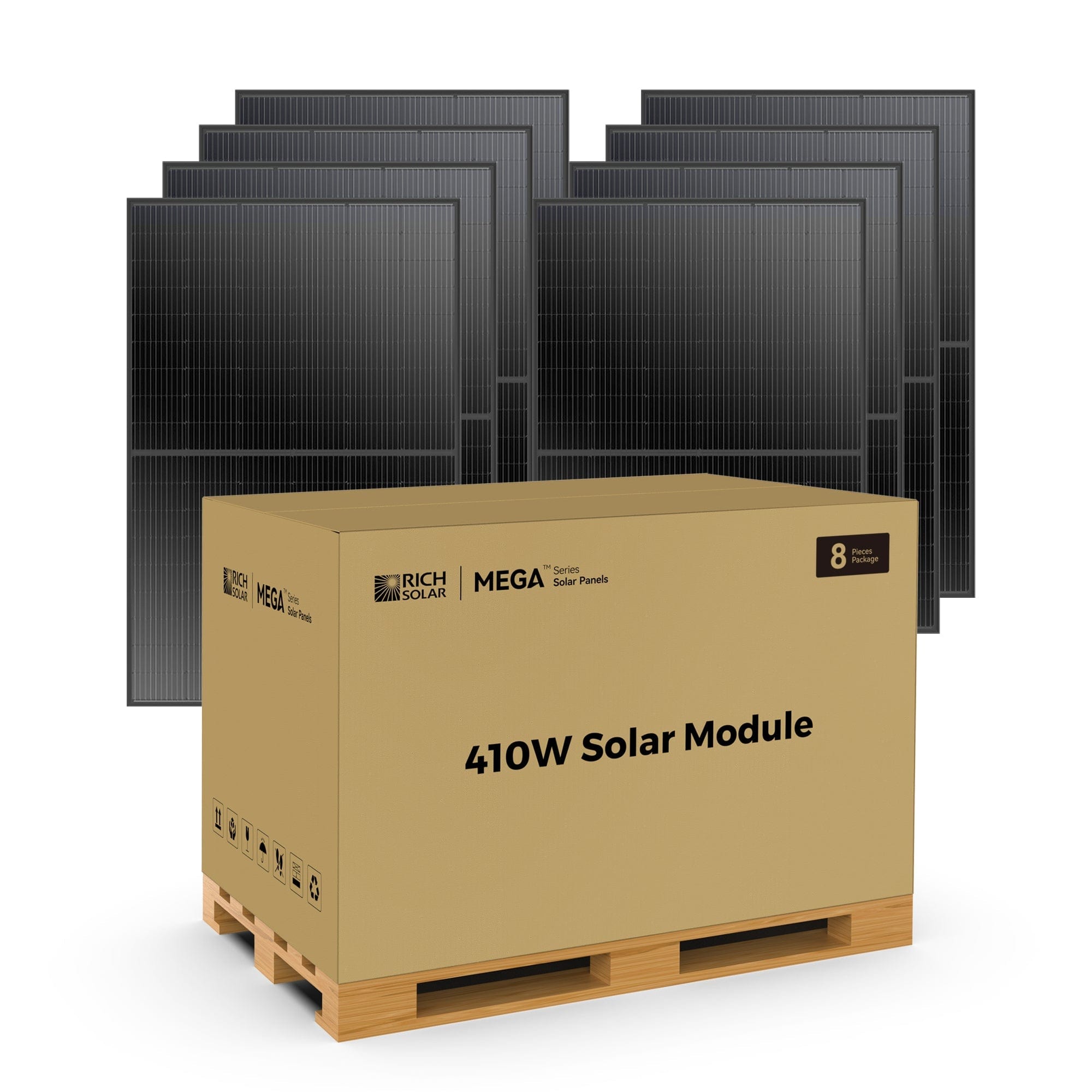 RICH SOLAR MEGA 410 | 410 Watt Solar Panel | Premium Grid-tie or Off-grid Solar Panel for Residential, Commercial, Agriculture | 25-Year Output Warranty | UL Certified Solar Panels by Pallet RICH SOLAR 8 Solar Panels