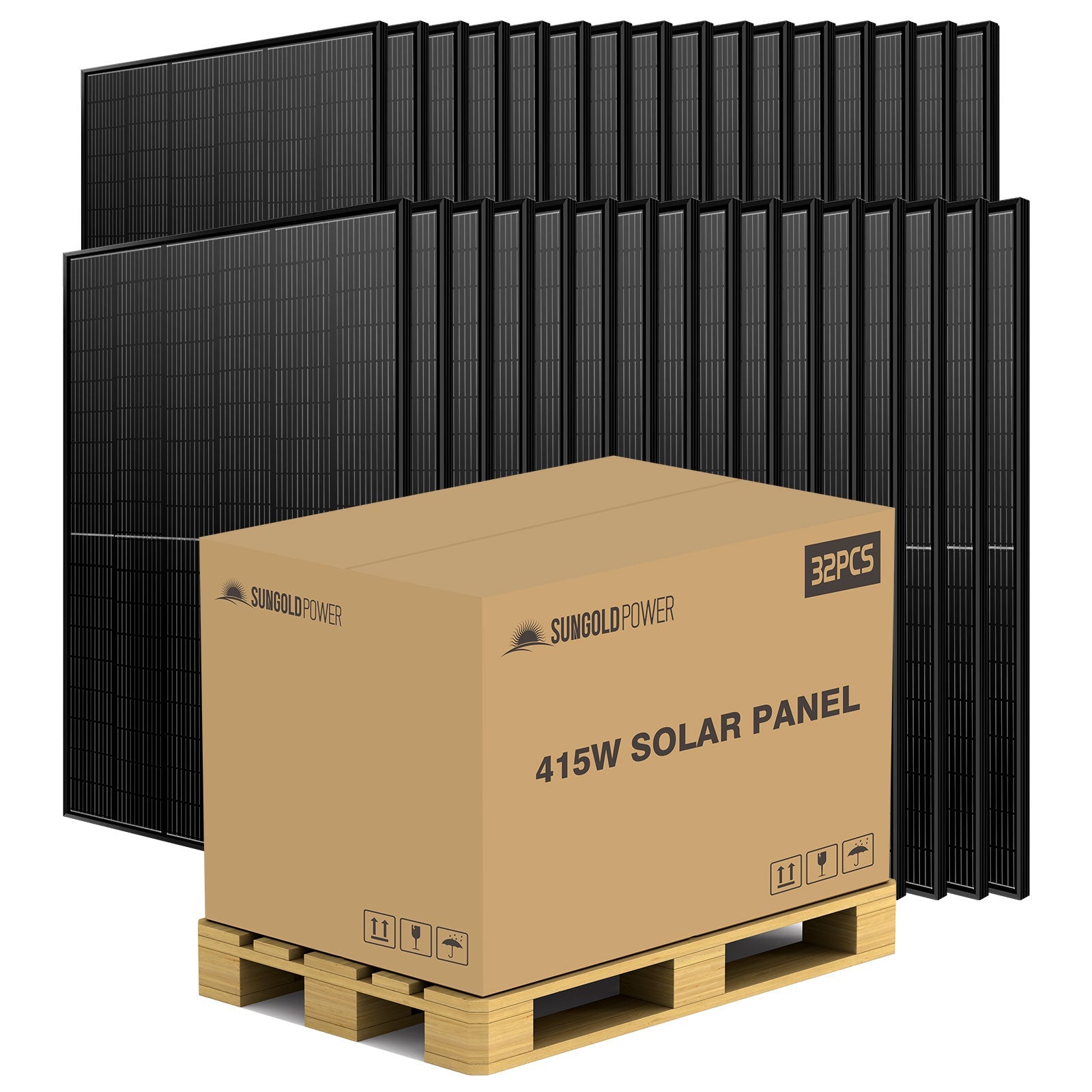 SunGold Power 415W Mono Black PERC Solar Panel – Full Pallet (32 Panels)