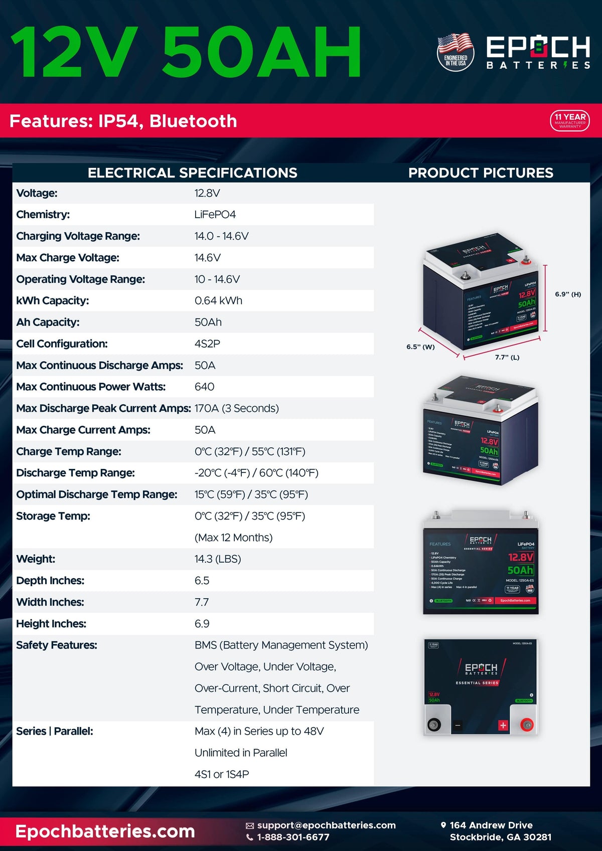 Epoch 12V 50Ah LiFePO4 Battery with Bluetooth - Epoch Essentials Batteries Epoch Batteries