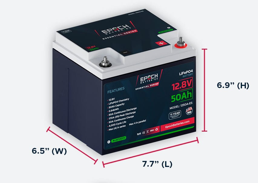 Epoch 12V 50Ah LiFePO4 Battery with Bluetooth - Epoch Essentials Batteries Epoch Batteries