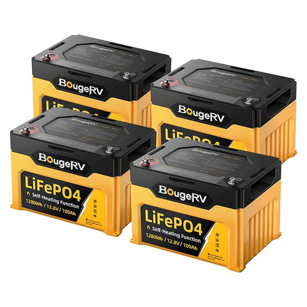 4 packs of BougeRV 12V 1280Wh/100Ah Self-Heating LiFePO4 Battery