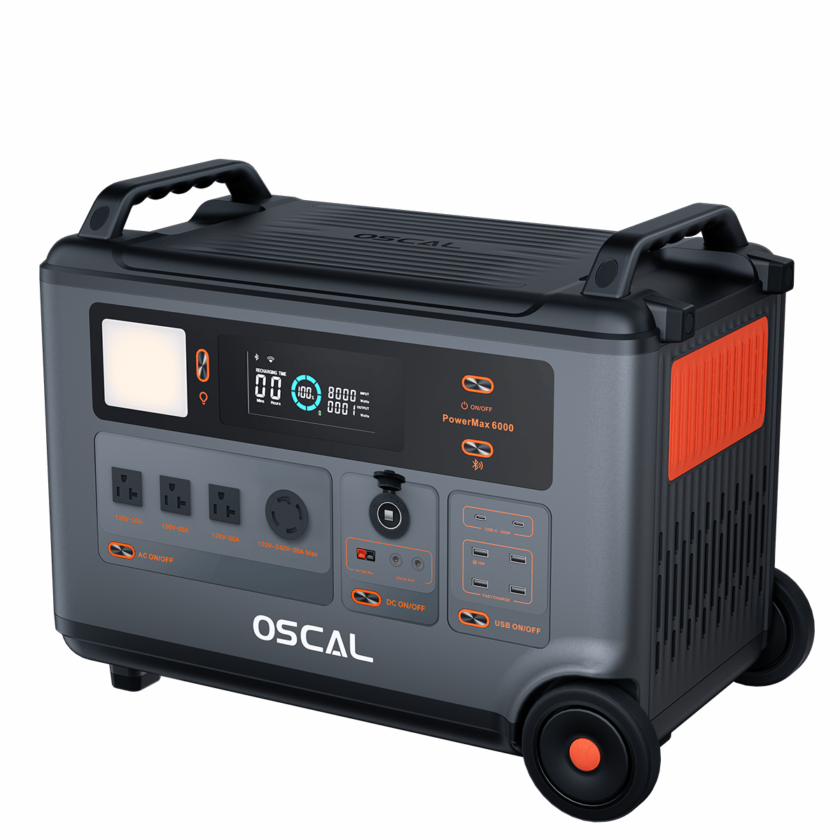 OSCAL 6000W Solar Generator, 120/240V Split Phase Voltage Portable Power Station PowerMax 6000,6000W AC Outlets (9000W Peak), 3600Wh LFP Battery,