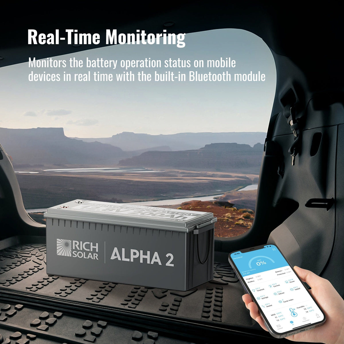 RICH SOLAR ALPHA 2 - 12V 200Ah LiFePO4 Battery, 5,000 Cycles, Bluetooth & Internal Heat Technology Batteries RICH SOLAR