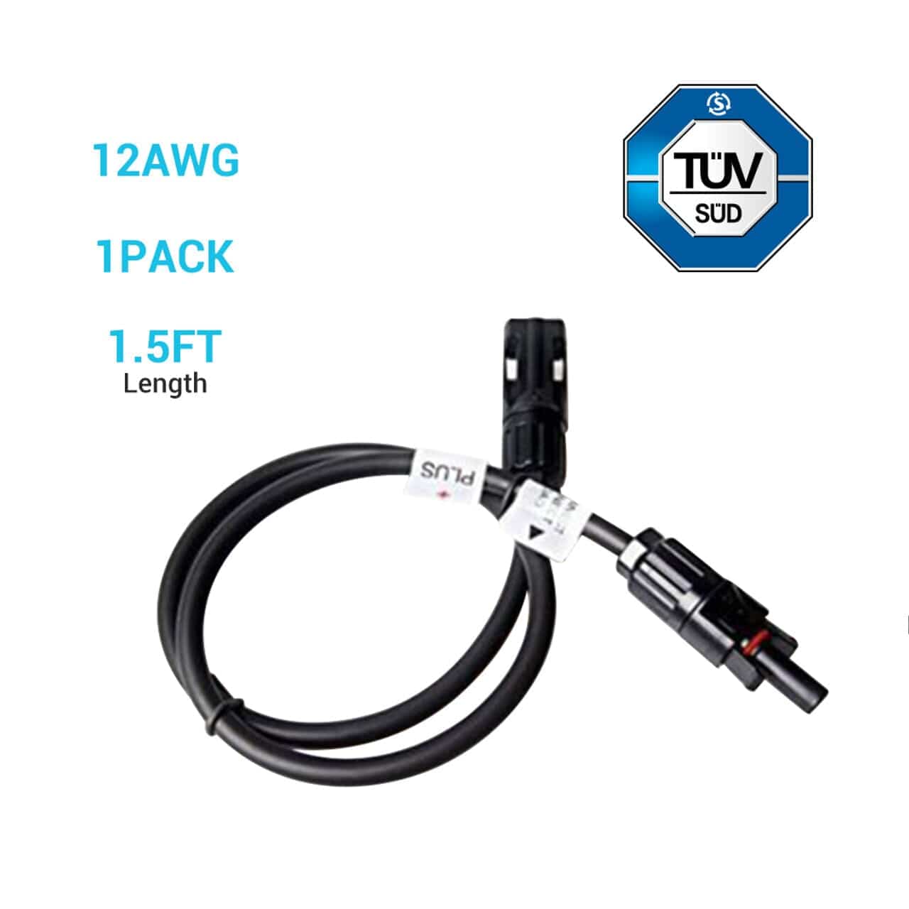 Renogy Solar Panel Extension Cable with Male to Female Solar Connectors (Single) Cable & Wire Renogy 1.5 FT 12 AWG
