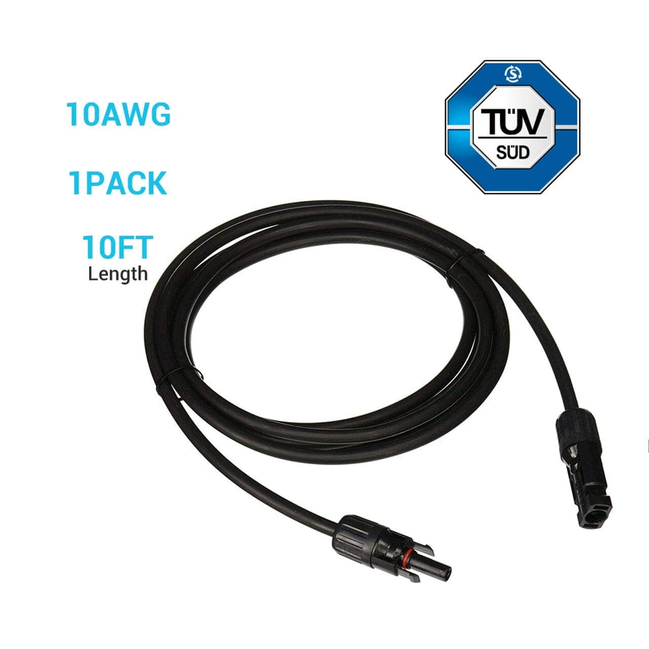 Renogy Solar Panel Extension Cable with Male to Female Solar Connectors (Single) Cable & Wire Renogy 10 FT 10 AWG