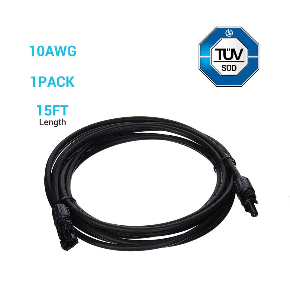 Renogy Solar Panel Extension Cable with Male to Female Solar Connectors (Single) Cable & Wire Renogy 15 FT 10 AWG