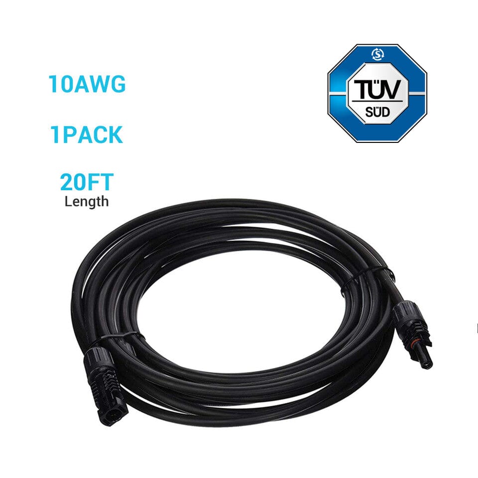 Renogy Solar Panel Extension Cable with Male to Female Solar Connectors (Single) Cable & Wire Renogy 20 FT 10 AWG