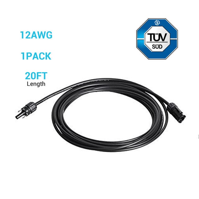 Renogy Solar Panel Extension Cable with Male to Female Solar Connectors (Single) Cable & Wire Renogy 20 FT 12 AWG