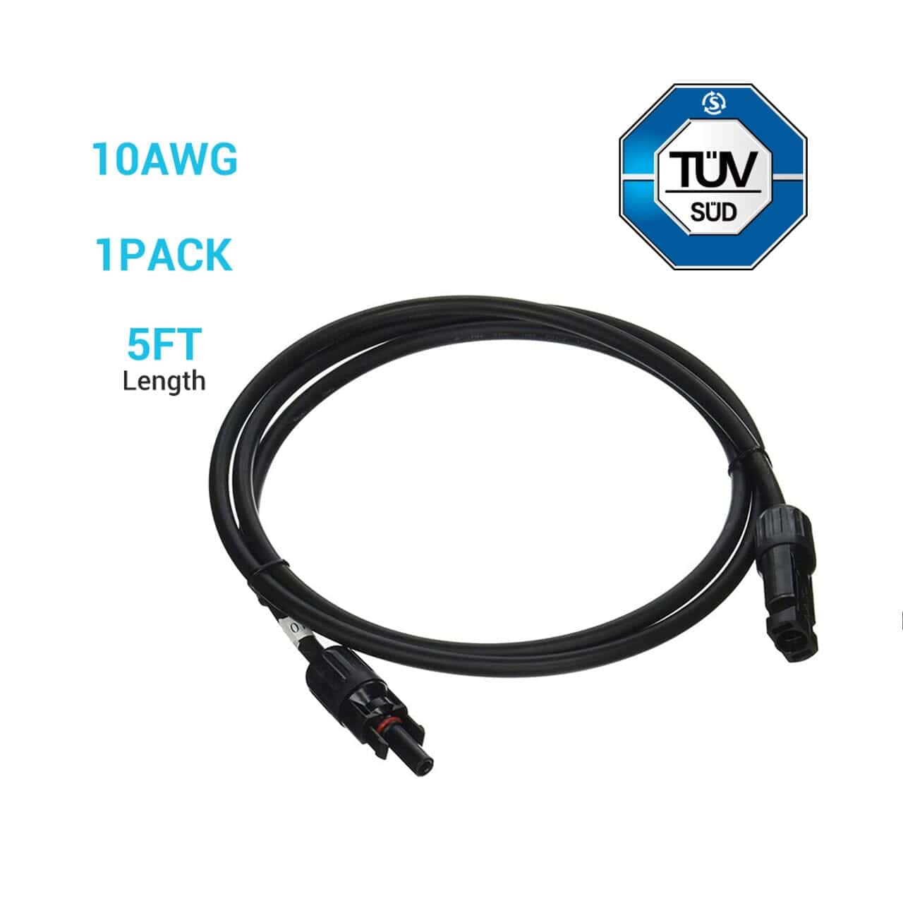 Renogy Solar Panel Extension Cable with Male to Female Solar Connectors (Single) Cable & Wire Renogy 5 FT 10 AWG