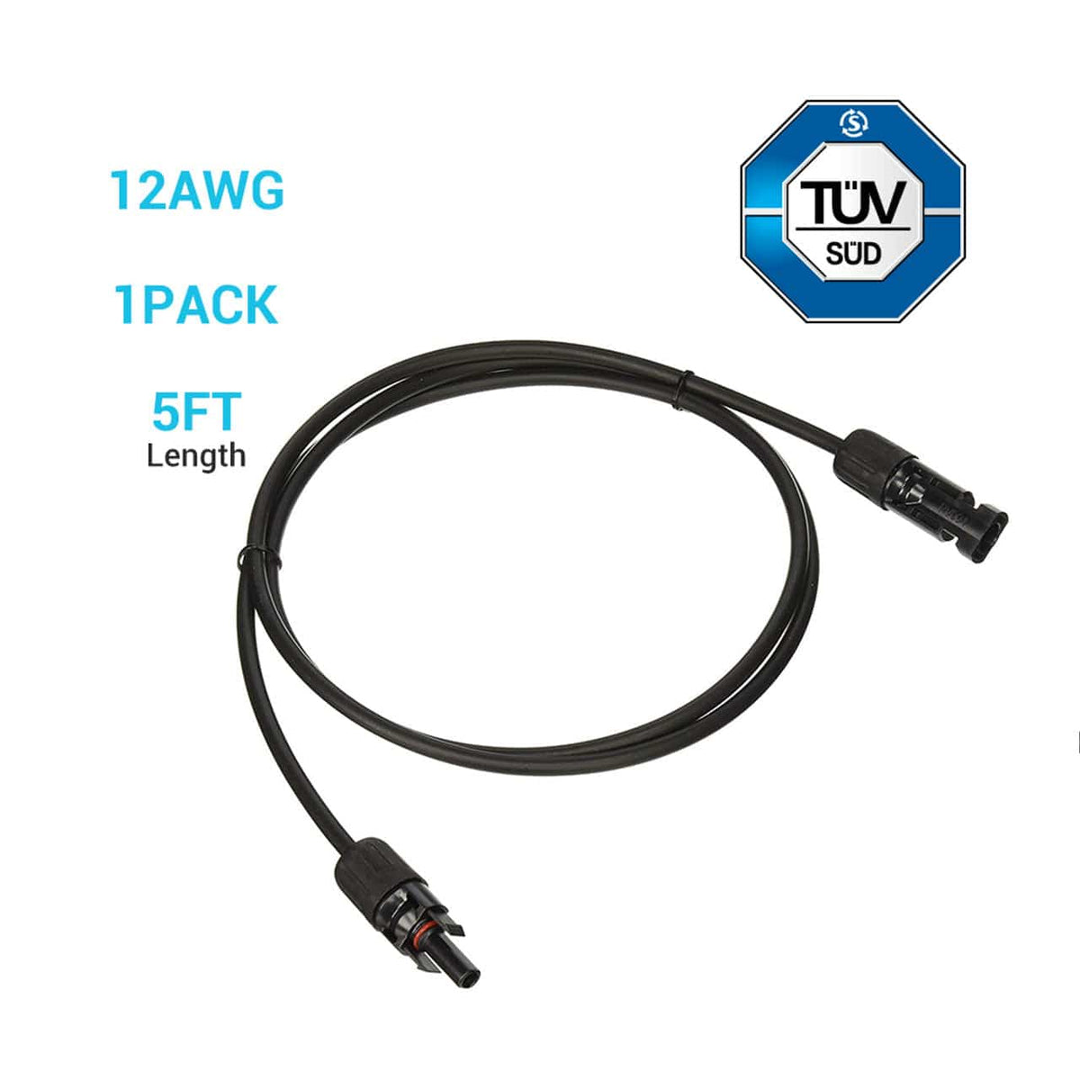 Renogy Solar Panel Extension Cable with Male to Female Solar Connectors (Single) Cable & Wire Renogy 5 FT 12 AWG