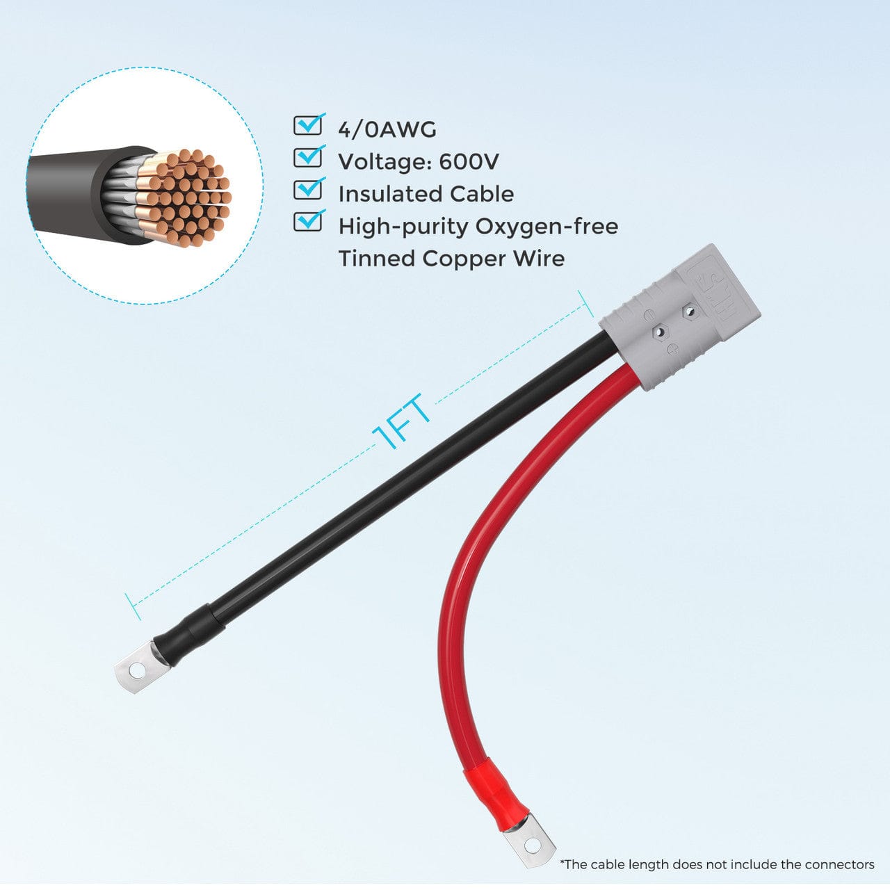 Renogy 1FT 4/0AWG Anderson Adapter Cable（Anderson SB350 - 3/8 in Lugs） Battery & Inverter Cables Renogy