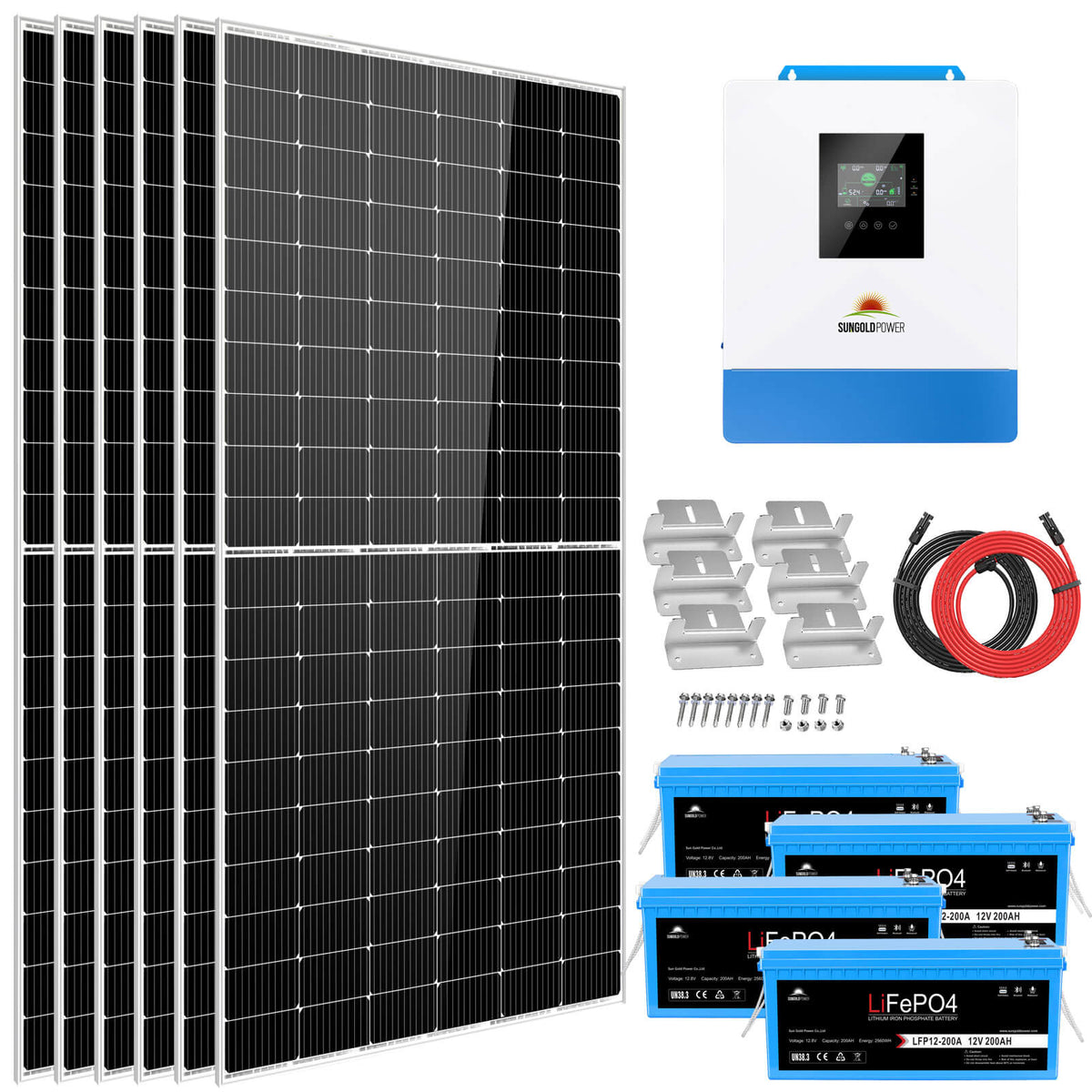 Sungold Power Solar Kit 5000W 48V 120V output 10.24KWH Lithium Battery 2700 Watt Solar Panel Solar Kits SunGoldPower