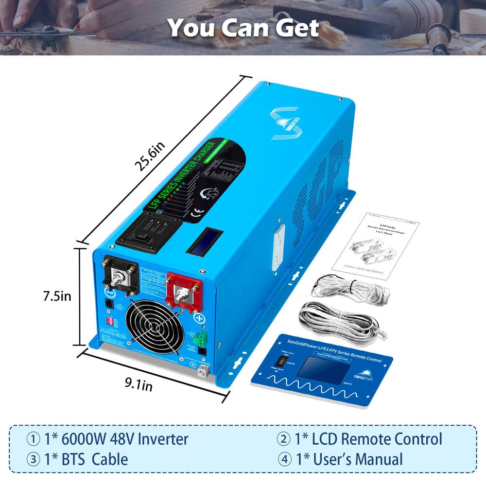 Sungold Power 6000W DC 48V Split Phase Pure Sine Wave Inverter With Charger UL1741 Standard Off-Grid Inverters SunGoldPower