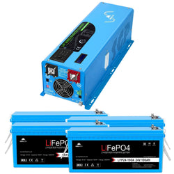 Sungold Power 6000W DC 24V Split Phase Pure Sine Wave Inverter With Charger Off-Grid Inverters SunGoldPower 240V 120V/240V Inverter+ 4*24V 100AH Battery