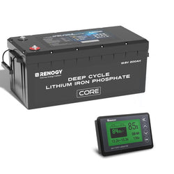 Renogy 12V 200Ah Core Series Deep Cycle Lithium Iron Phosphate Battery Batteries Renogy 12V 200Ah LiFePO4 Battery + Battery Monitor