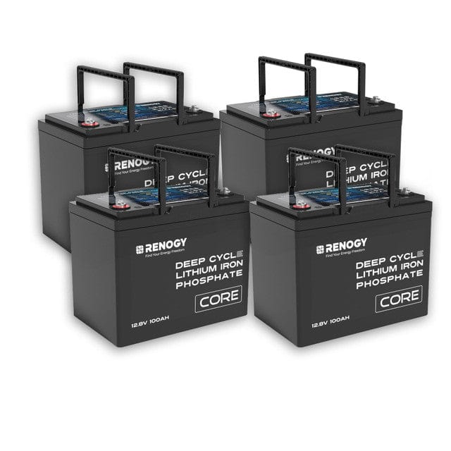 Renogy 12V 100Ah Core Series Deep Cycle Lithium Iron Phosphate Battery Batteries Renogy 4 x 12V 100Ah LiFePO4 Batteries
