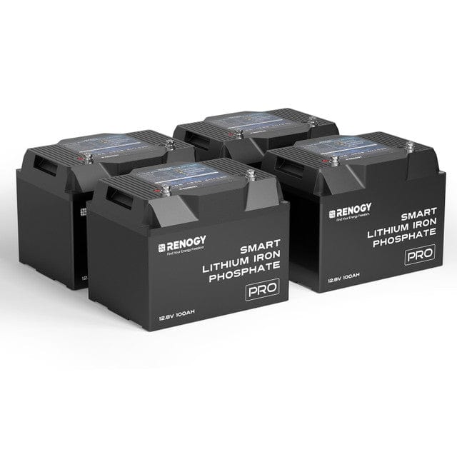Renogy 12V 100Ah Pro Smart Self-Heating Lithium Iron Phosphate Battery With Bluetooth Batteries Renogy 4 x 12V 100Ah LiFePO4 Batteries