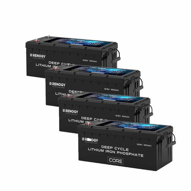 Renogy 12V 300Ah Core Series Deep Cycle Self-Heating Lithium Iron Phosphate Battery Batteries Renogy 4 x 12V 300Ah LiFePO4 Batteries