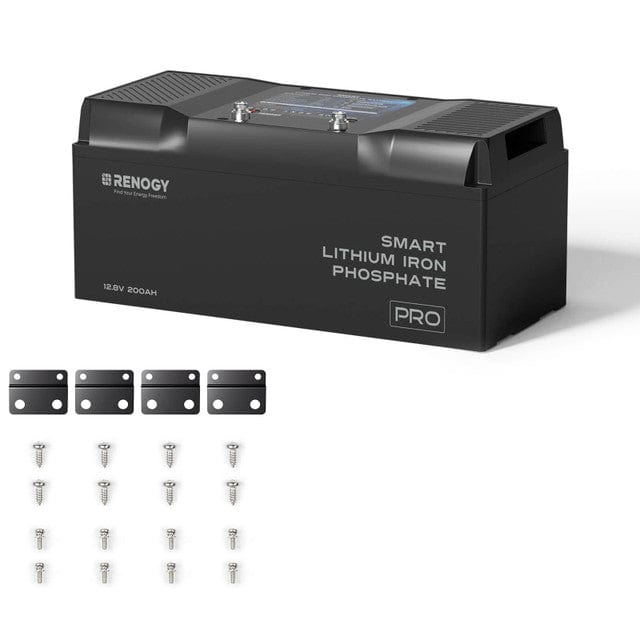 Renogy 12V 200Ah Pro Smart Lithium Iron Phosphate Battery w/Bluetooth & Self-heating Function Batteries Renogy 12V 200Ah LiFePO4 Battery + Mounting Brackets