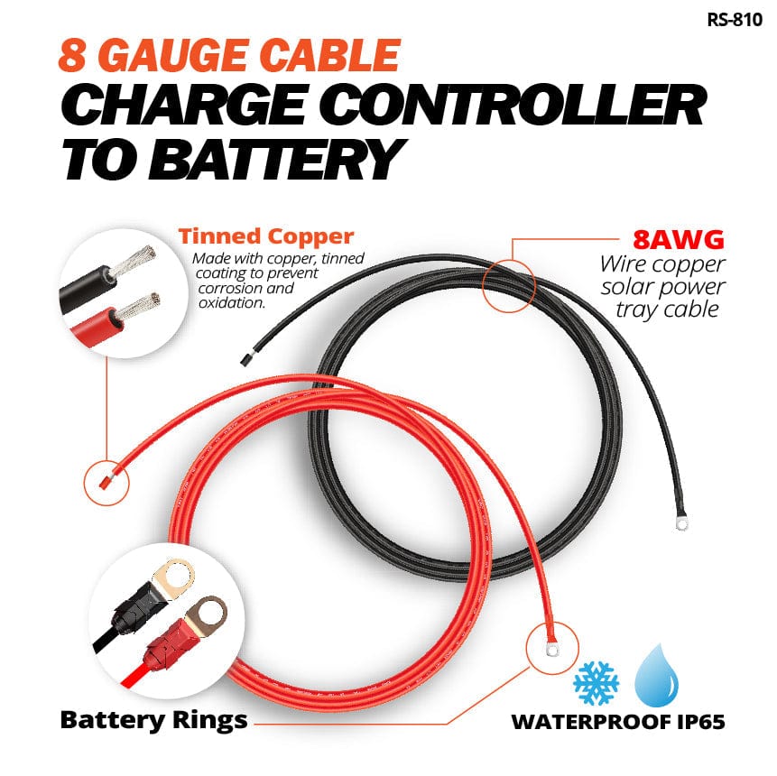 RICH SOLAR Extension Cable to Connect Charge Controller to Battery | Pair of Red and Black Extension Wires to Connect Charge Controller to Battery Cable | Choose Gauge: 8AWG, 10AWG System & Power Cables RICH SOLAR