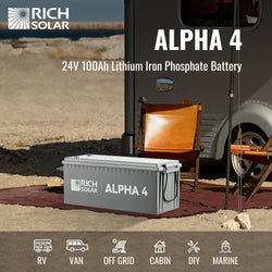 RICH SOLAR ALPHA 4 | 24V 100Ah LiFePO4 Battery | Powerful 24V Lithium Battery for RVs, Trailers, Vans, Boats, Off-Grid | 5,000 Lifetime Cycles | Bluetooth and Internal Heat Technology Batteries RICH SOLAR