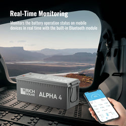 RICH SOLAR ALPHA 4 | 24V 100Ah LiFePO4 Battery | Powerful 24V Lithium Battery for RVs, Trailers, Vans, Boats, Off-Grid | 5,000 Lifetime Cycles | Bluetooth and Internal Heat Technology Batteries RICH SOLAR