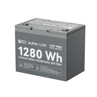 RICH SOLAR ALPHA 1 LITE - 12V 100Ah LiFePO4 Battery, 4,000 Cycles, Lightweight & Best Value Batteries Rich Solar