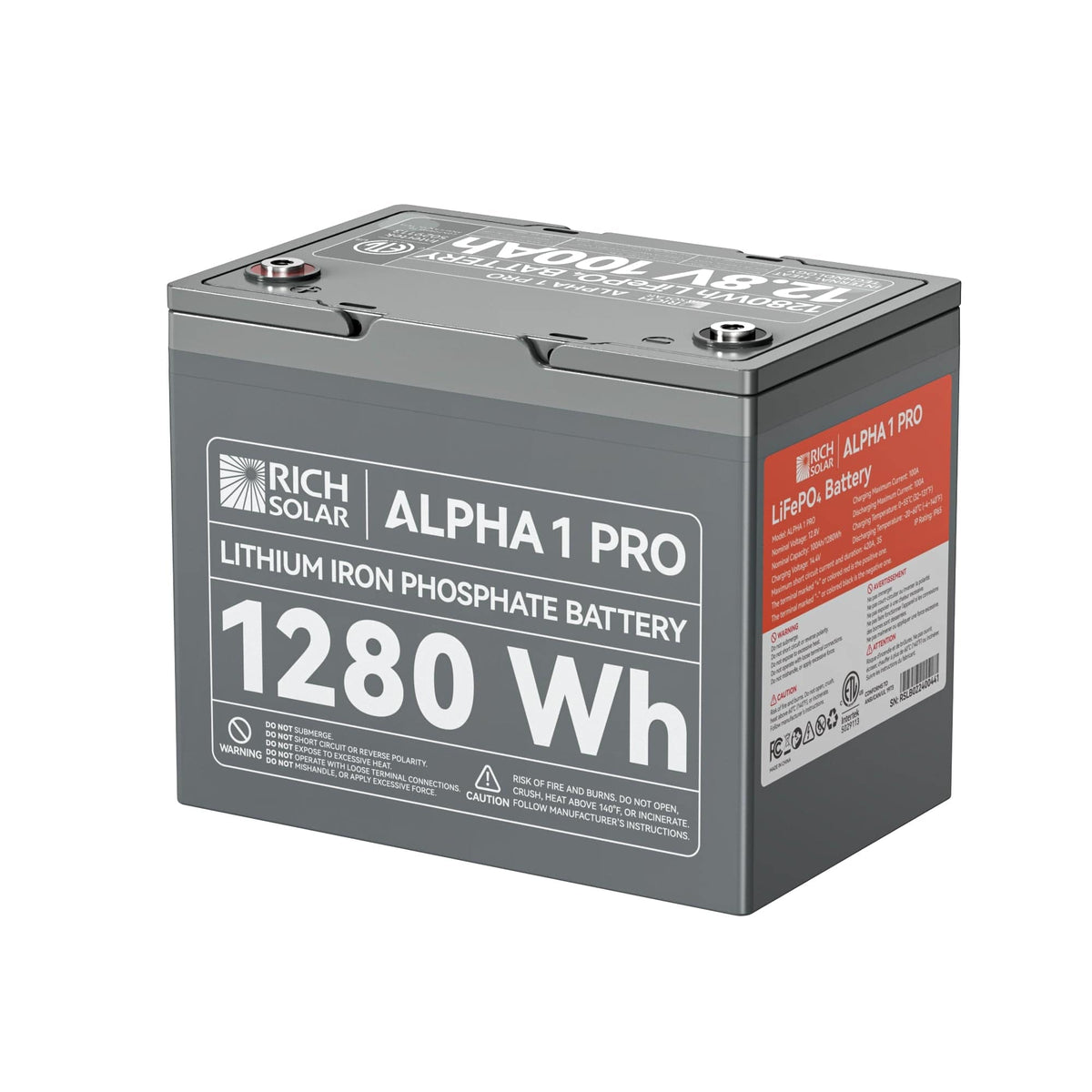 RICH SOLAR ALPHA 1 PRO | 12V 100Ah LiFePO4 Battery | Premium 12V Lithium Battery for Off-Grid, RVs, Boats | 7,000 Lifetime Cycles | 10-Year Warranty | UL1973 Certified Batteries RICH SOLAR