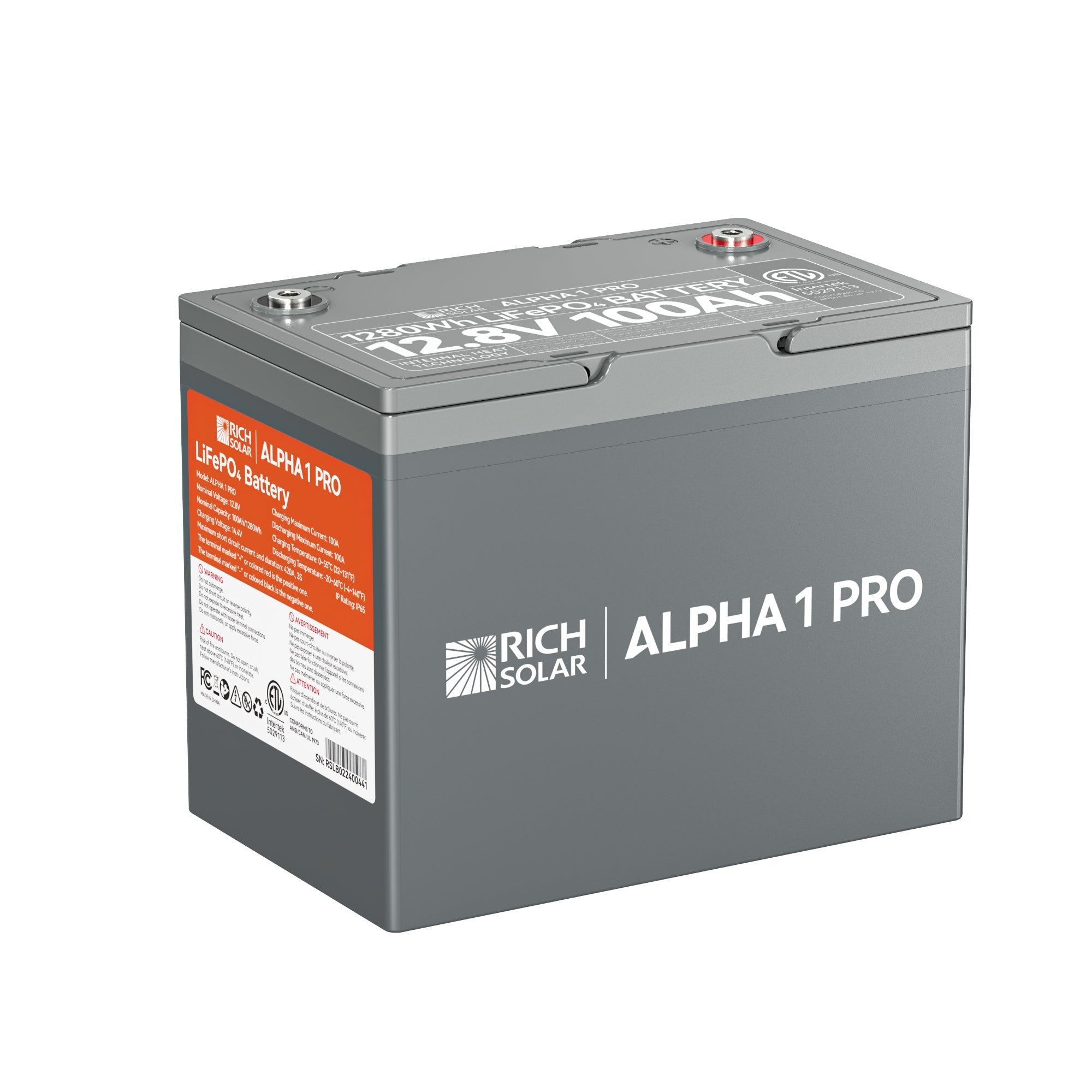 RICH SOLAR ALPHA 1 PRO - 12V 100Ah LiFePO4 Battery, 7,000 Cycles, 10-Year Warranty, UL1973 Certified