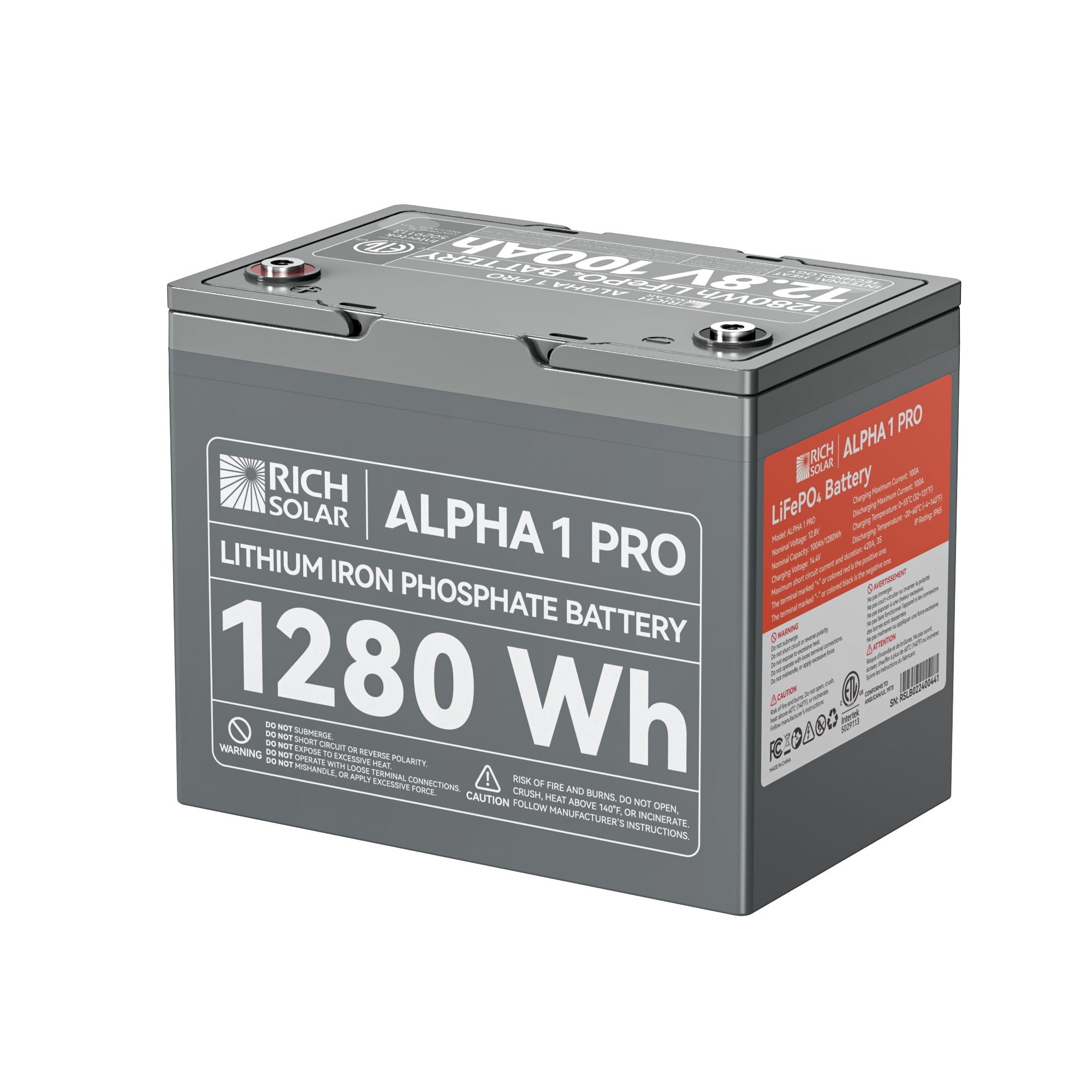 RICH SOLAR ALPHA 1 PRO - 12V 100Ah LiFePO4 Battery, 7,000 Cycles, 10-Year Warranty, UL1973 Certified Batteries Rich Solar