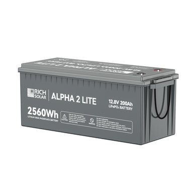 RICH SOLAR ALPHA 2 LITE - 12V 200Ah LiFePO4 Deep Cycle Battery, 4,000 Cycles, Best Value Batteries Rich Solar