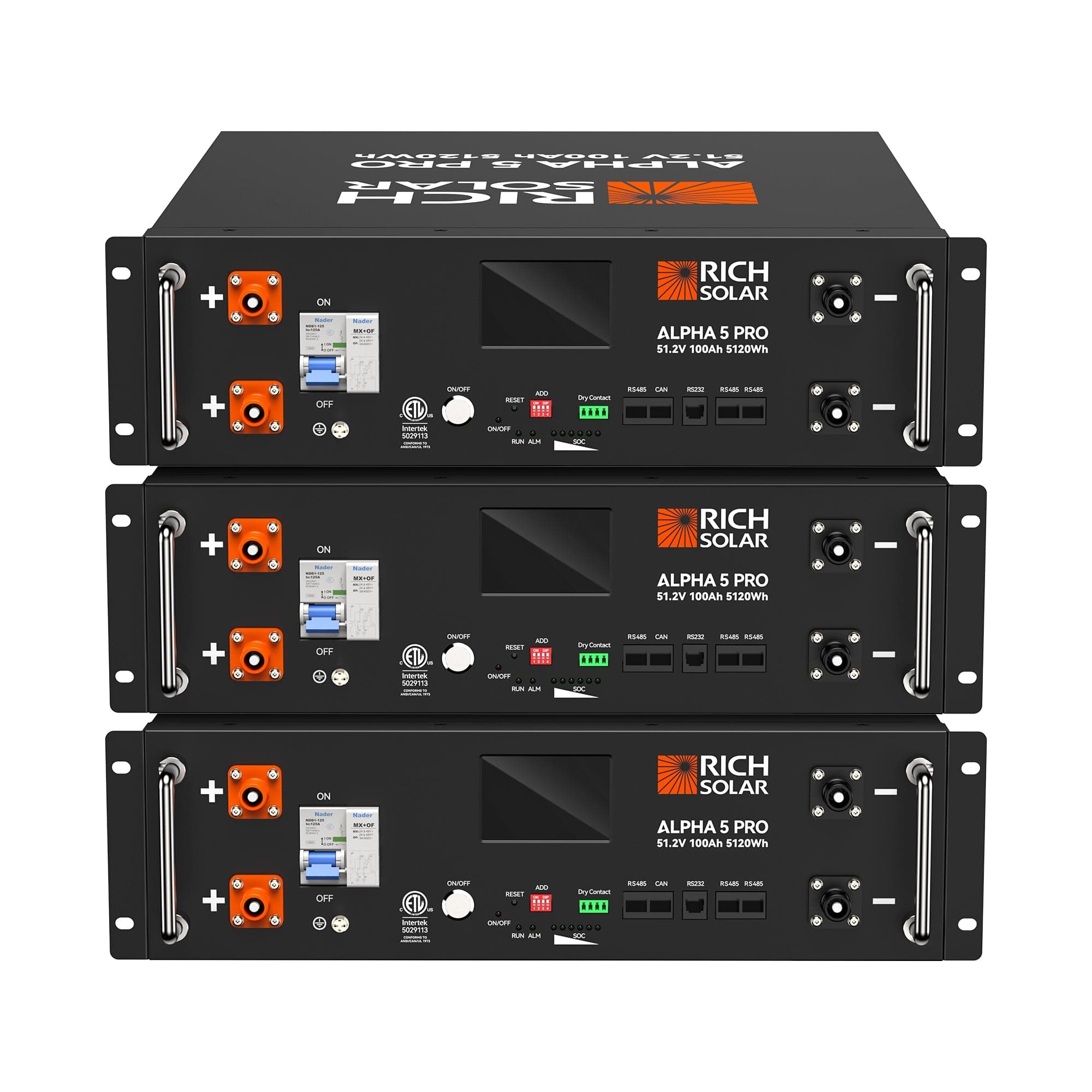 RICH SOLAR ALPHA 5 PRO | 51.2V | 100Ah LiFePO4 Battery | Premium 48V Server Rack Lithium Battery | 7,000 Lifetime Cycles | 10-Year Warranty | UL1973, UL9540A Certified (BACKORDER: 3rd week of June) Server Rack Batteries RICH SOLAR 3 Batteries