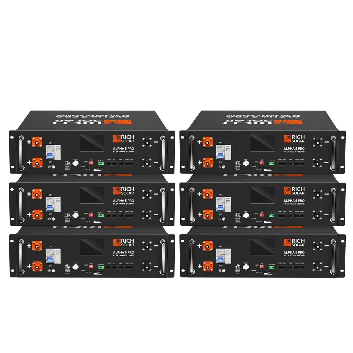 RICH SOLAR ALPHA 5 PRO | 51.2V | 100Ah LiFePO4 Battery | Premium 48V Server Rack Lithium Battery | 7,000 Lifetime Cycles | 10-Year Warranty | UL1973, UL9540A Certified (BACKORDER: 3rd week of June) Server Rack Batteries RICH SOLAR 6 Batteries