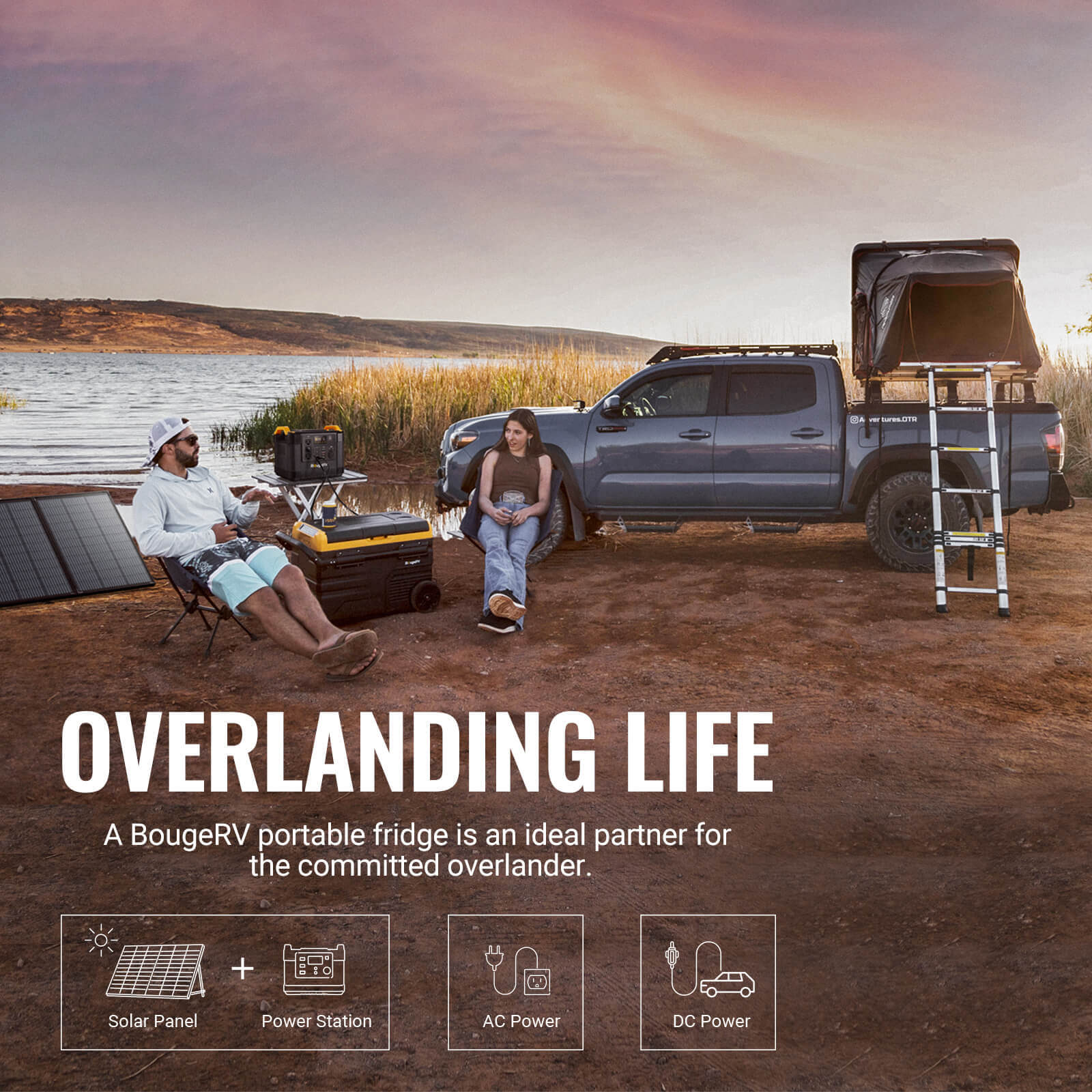 A Man And A Woman Enjoying Overlanding Life With BougeRV CR55 59 Quart (55L) Portable Fridge Freezer