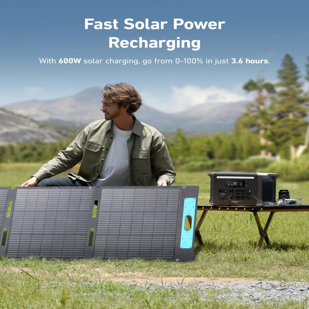 A Man Charging Anker SOLIX F1500 Portable Power Station With 200W Solar Panel