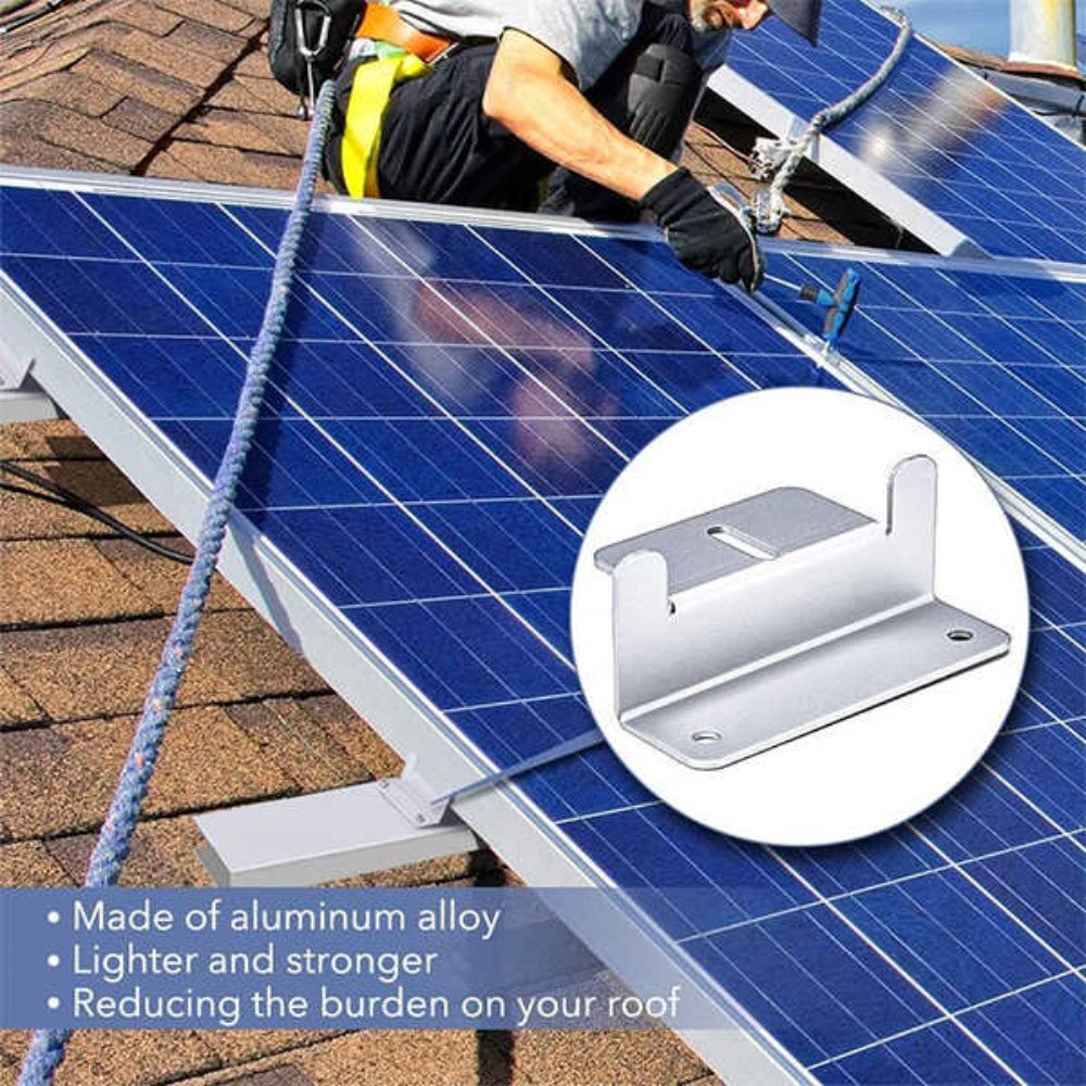 A Man Setting Up Solar System With BougeRV Solar Panel Mounting Z Bracket Mount Kits Supporting