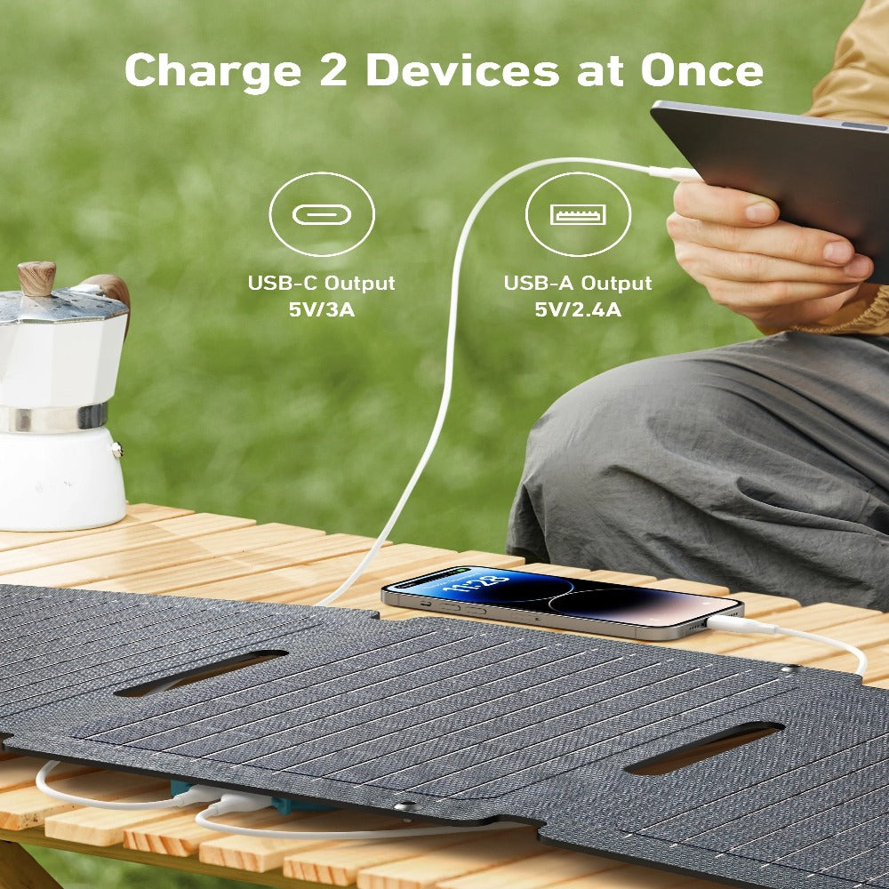 Anker SOLIX 30W Foldable Solar Panel Charging 2 Devices At Once