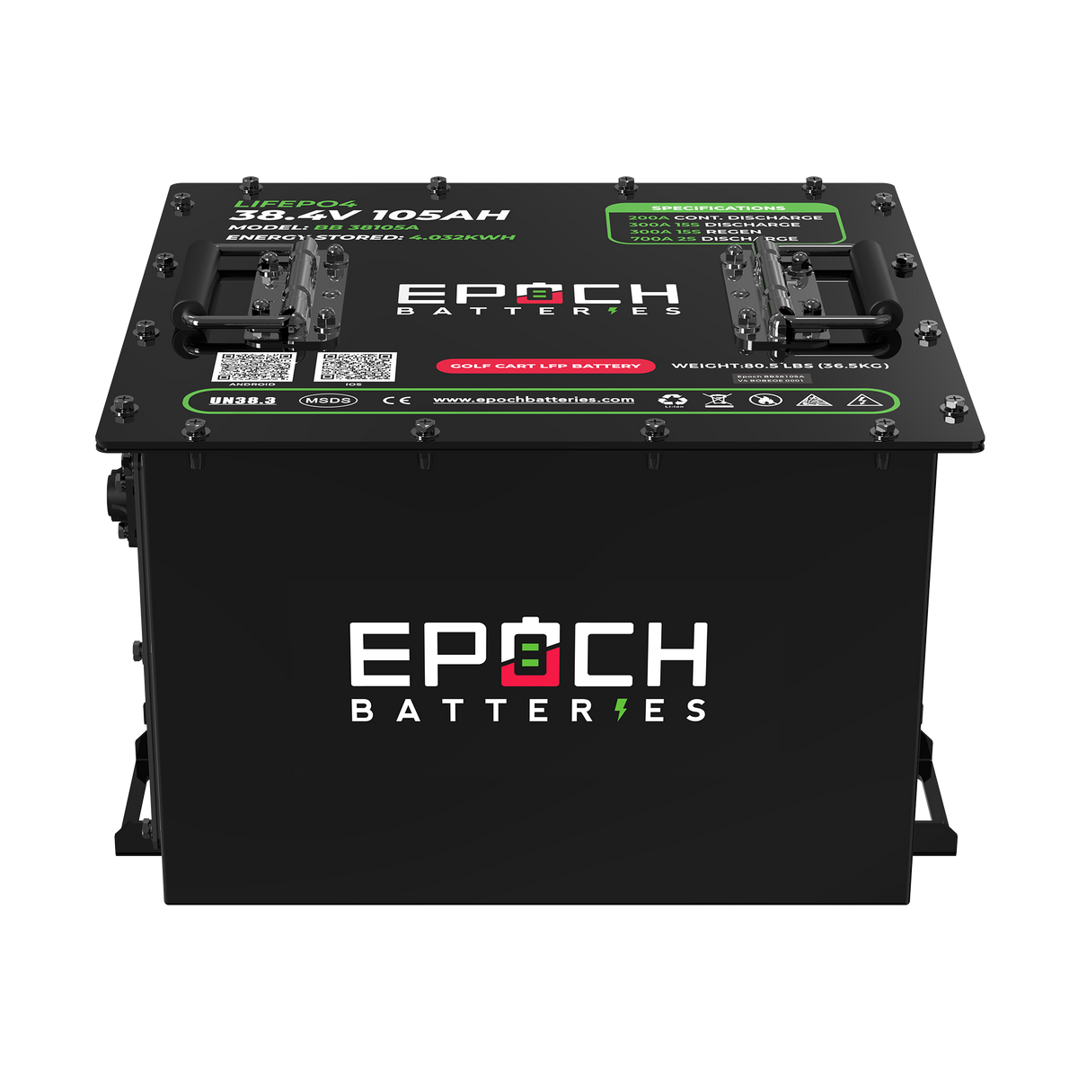 Epoch 36V 105Ah - LiMax Series - Lithium (LiFePO4) Golf Cart Battery - Complete Kit