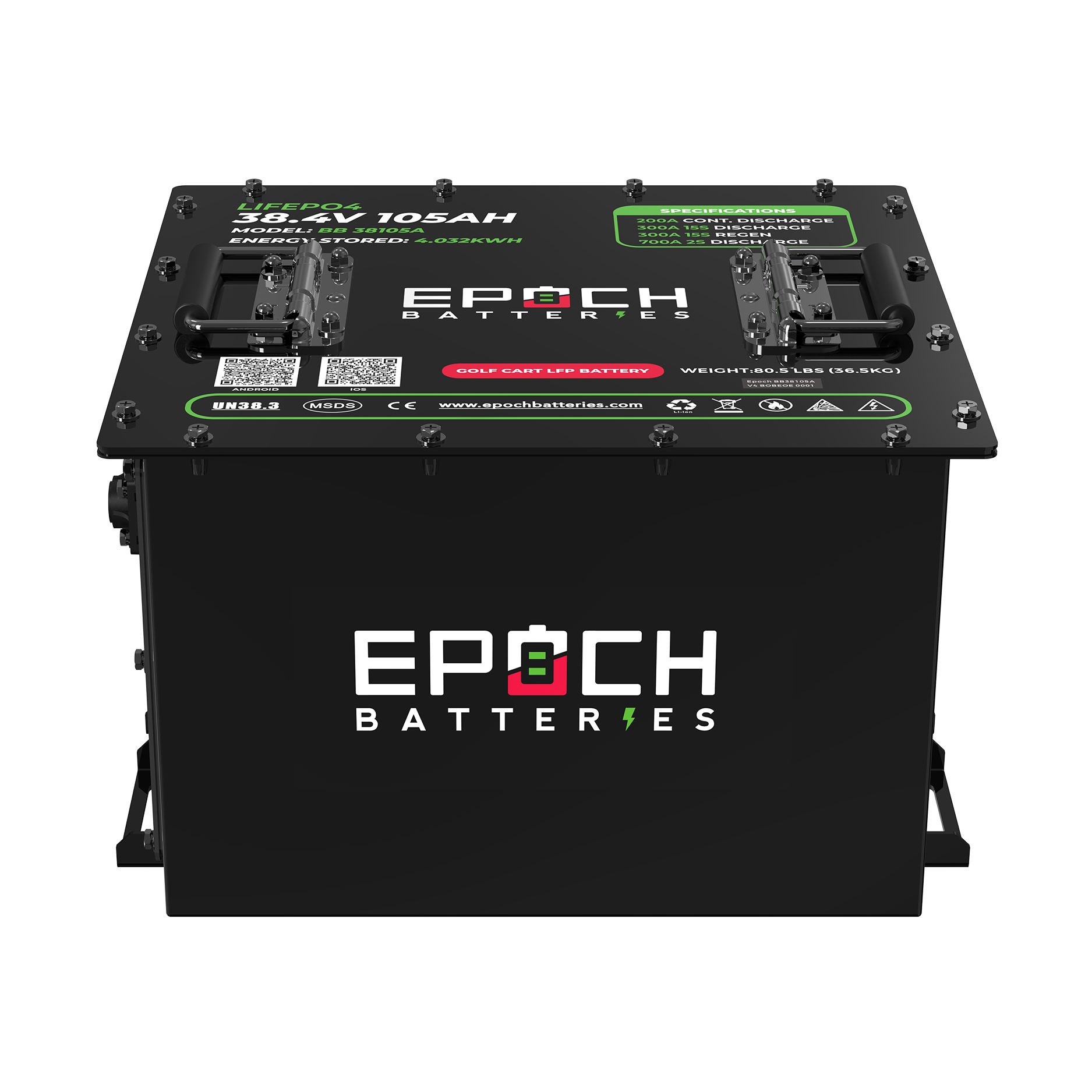 Epoch 36V 105Ah - LiMax Series - Lithium (LiFePO4) Golf Cart Battery - Complete Kit