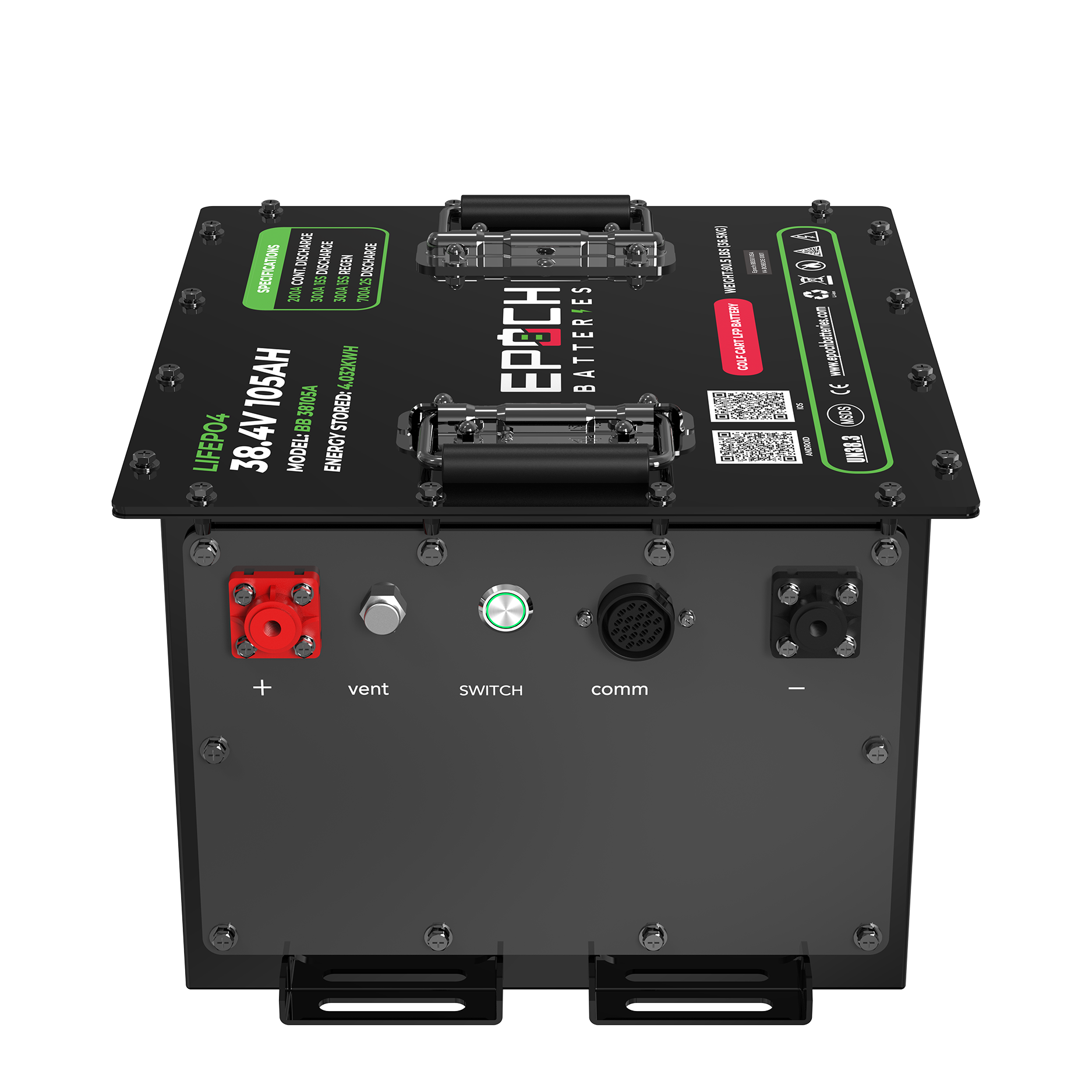 Epoch 36V 105Ah - LiMax Series - Lithium (LiFePO4) Golf Cart Battery - Complete Kit