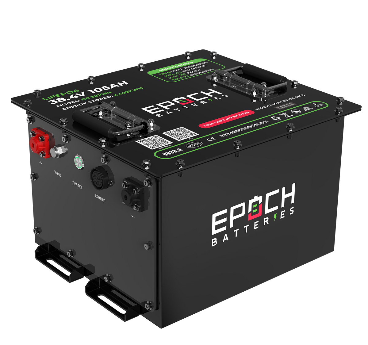 Epoch 36V 105Ah - LiMax Series - Lithium (LiFePO4) Golf Cart Battery - Complete Kit