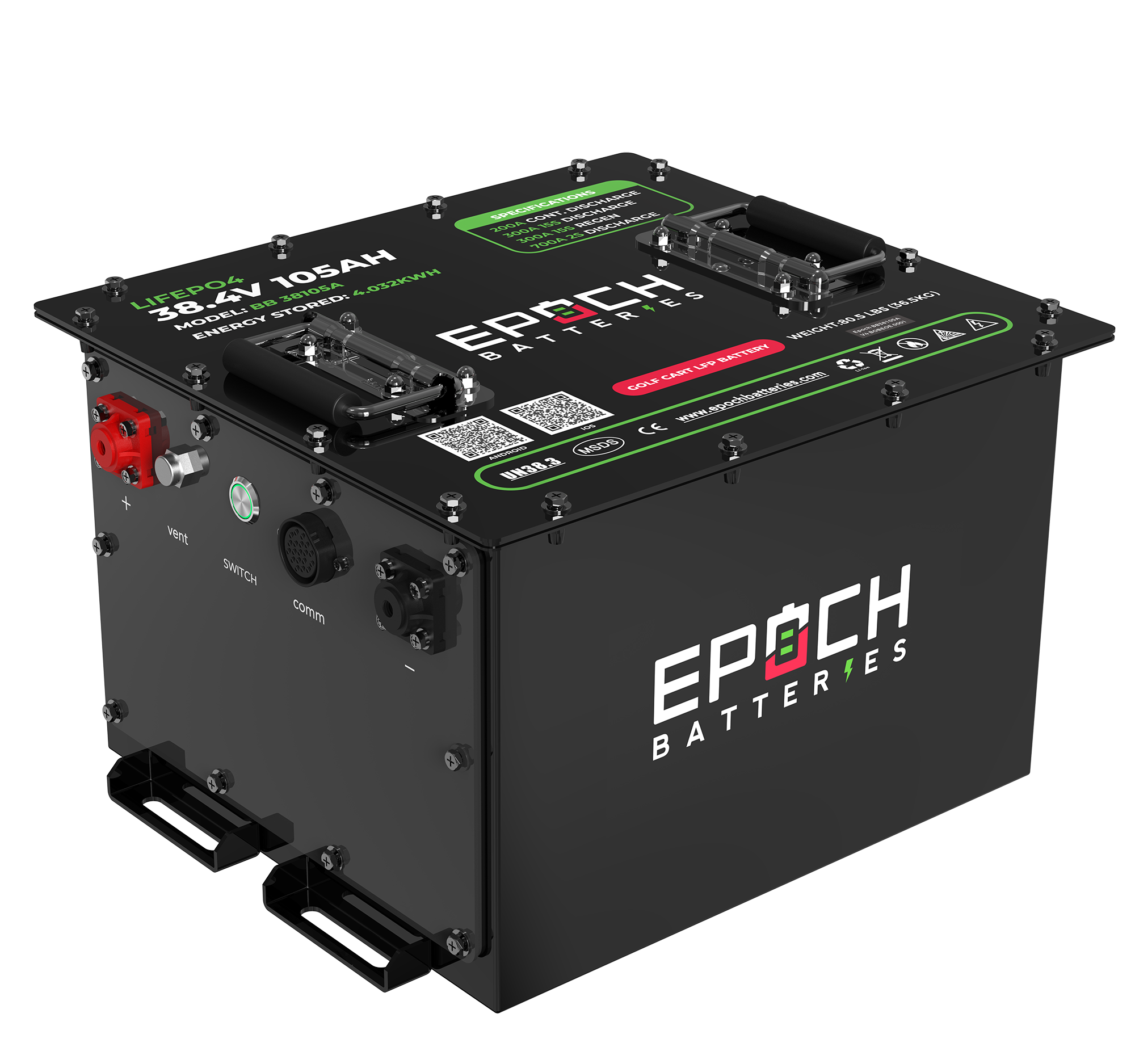 Epoch 36V 105Ah - LiMax Series - Lithium (LiFePO4) Golf Cart Battery - Complete Kit