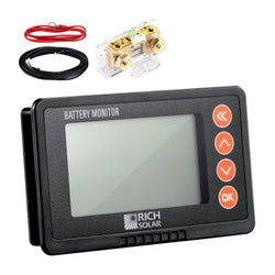 RICH SOLAR 500 Amp Battery Monitor with Shunt | 8~120V 500A Battery Monitor with Shunt | Accurate Battery Status Monitor | Easy to Use Battery Monitor RICH SOLAR