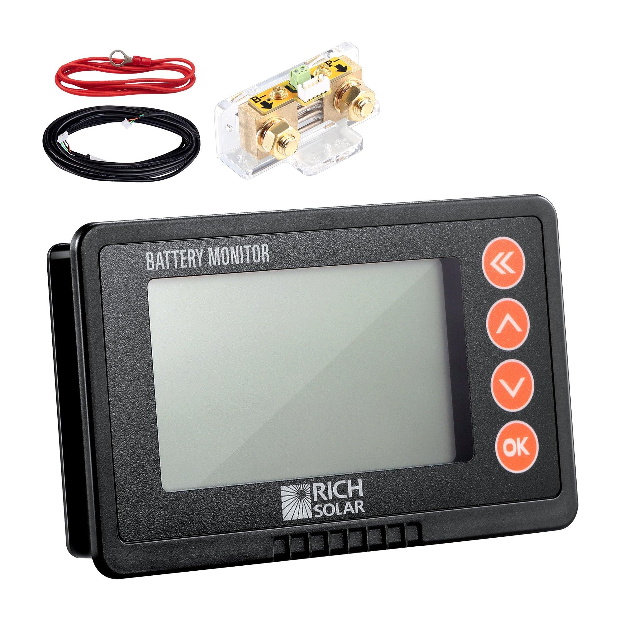 RICH SOLAR | 500 Amp Battery Monitor with Shunt | 8~120V 500A Battery Monitor | Accurate Battery Status Monitor | Easy to Use