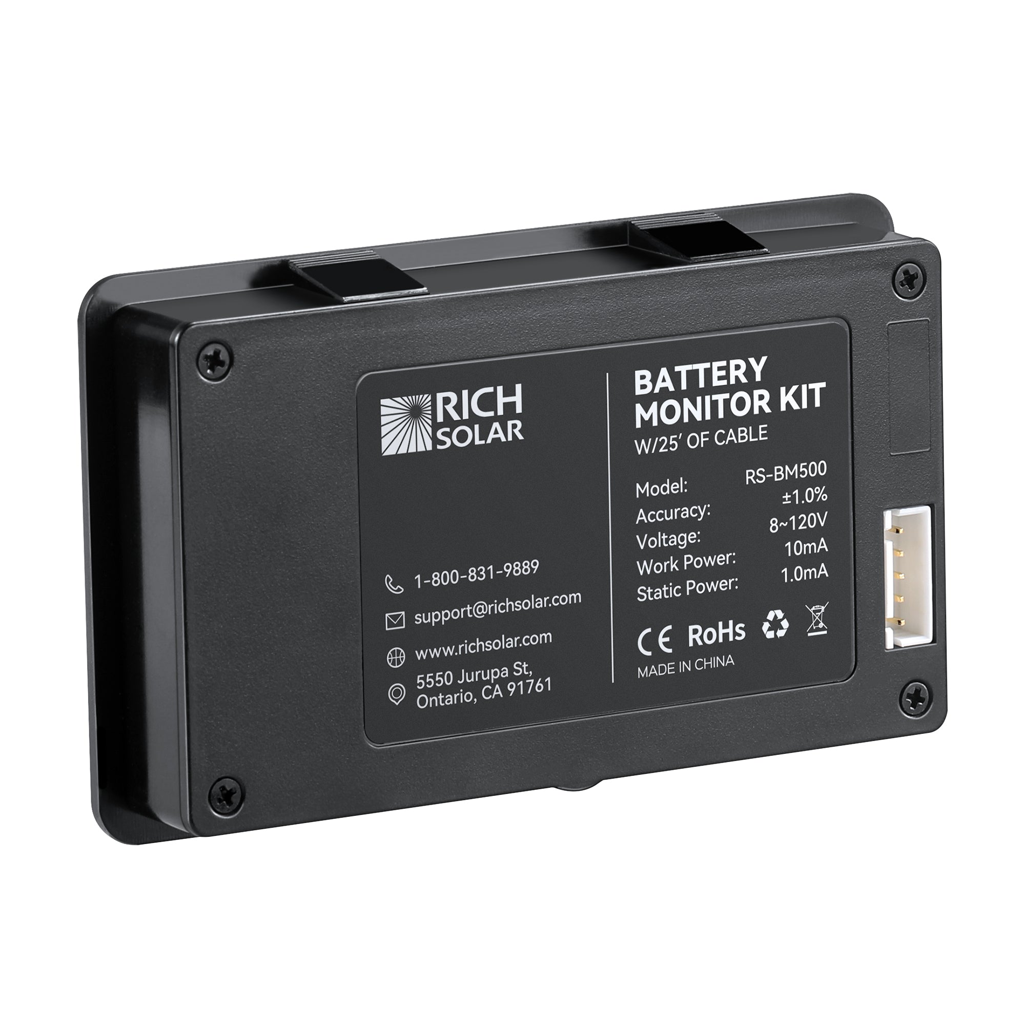 RICH SOLAR | 500 Amp Battery Monitor with Shunt | 8~120V 500A Battery Monitor | Accurate Battery Status Monitor | Easy to Use Battery Monitor Rich Solar