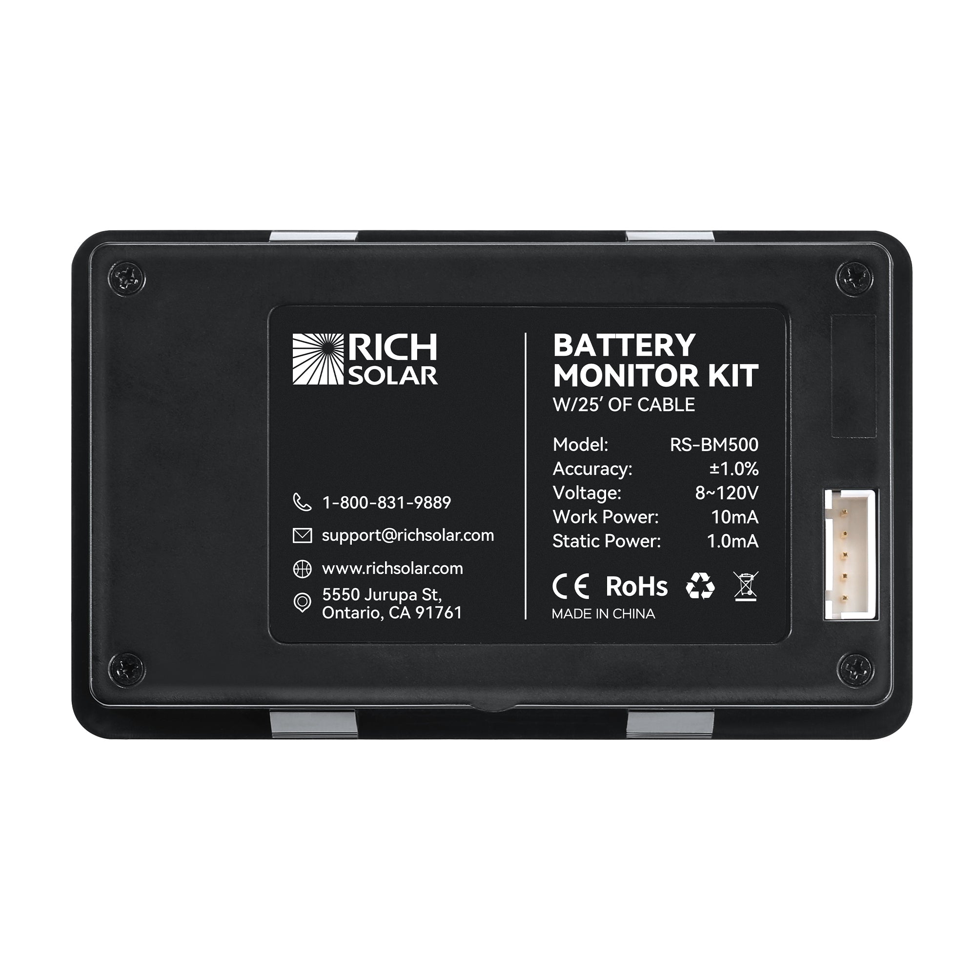 RICH SOLAR | 500 Amp Battery Monitor with Shunt | 8~120V 500A Battery Monitor | Accurate Battery Status Monitor | Easy to Use Battery Monitor Rich Solar