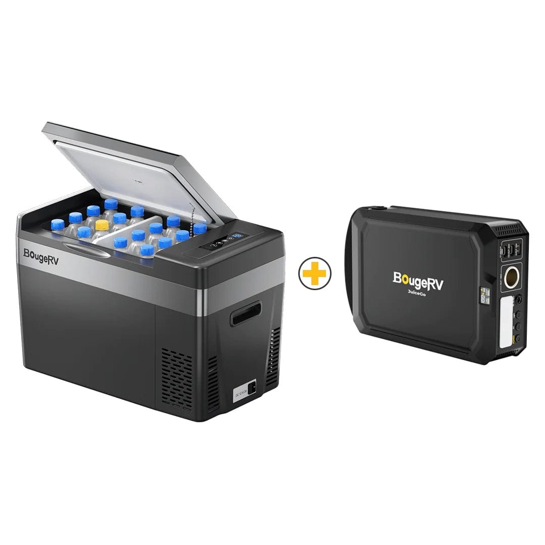 BougeRV 12V 30 Quart (28L) Portable Fridge Coolers BougeRV Black 12V 30 Quart Refrigerator + JuiceGo 240Wh Power Station