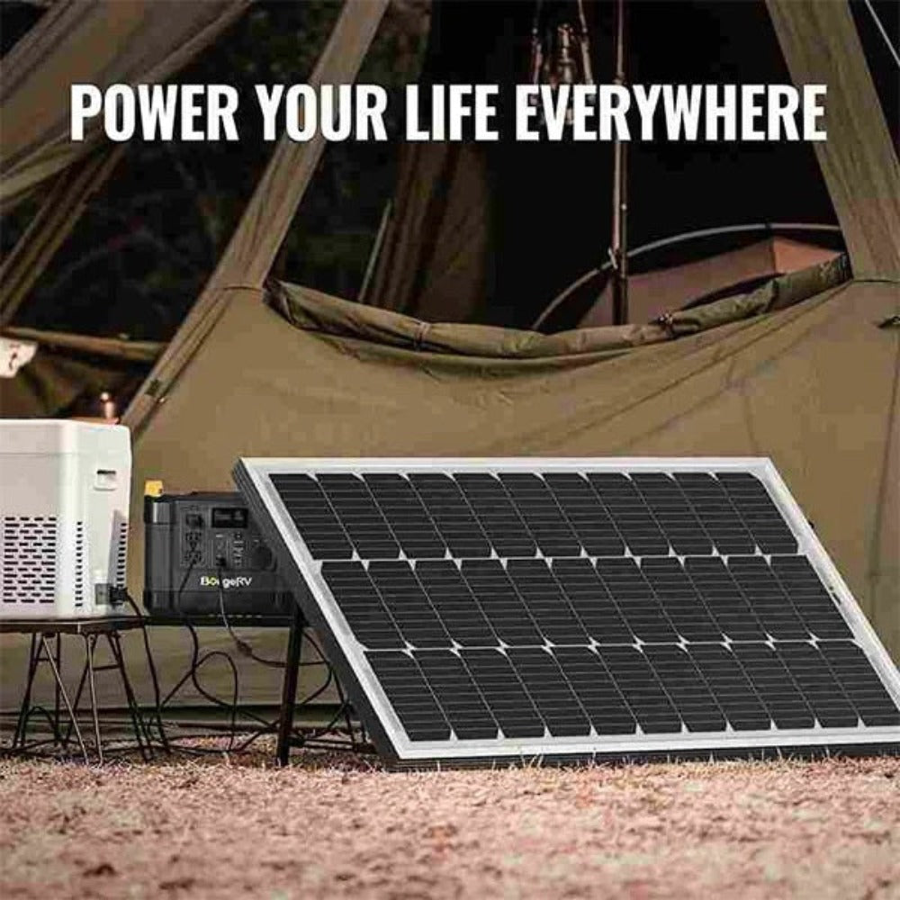BougeRV 100W 12V 9BB Mono Solar Panel Powering Fridge And Power Station