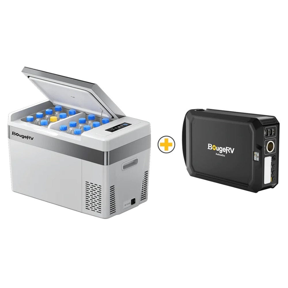 BougeRV 12V 30 Quart (28L) Portable Fridge Coolers BougeRV White 12V 30 Quart Refrigerator + JuiceGo 240Wh Power Station